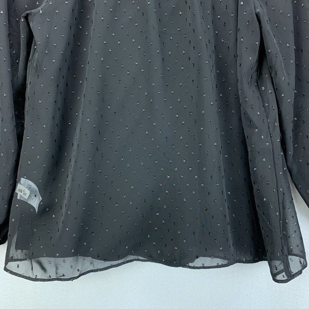Point Sur J Crew Blouse Top Womens XS‎ Black Popover Chiffon Pin Dot Keyhole - Picture 7 of 14